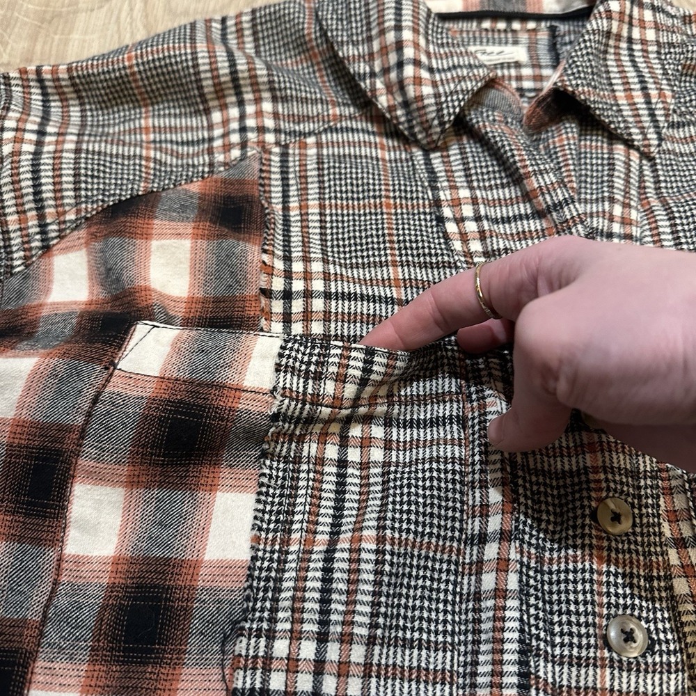 FREE PEOPLE Wildfire Mixed Plaid Flannel Long Sleeve Top Boho XS Oversized! EUC - Picture 8 of 11